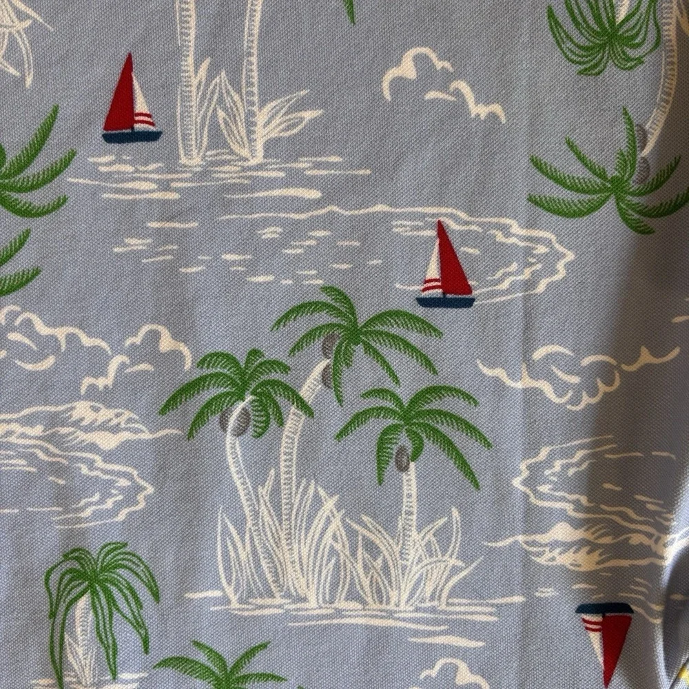 Lands End Shirt Women S Blue Sailboat‎ Palm AOP Short Sleeve Stretch Golf Polo